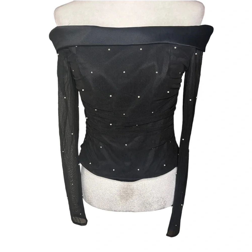 Vintage @nite off-the-shoulder ruched top pearl details 4